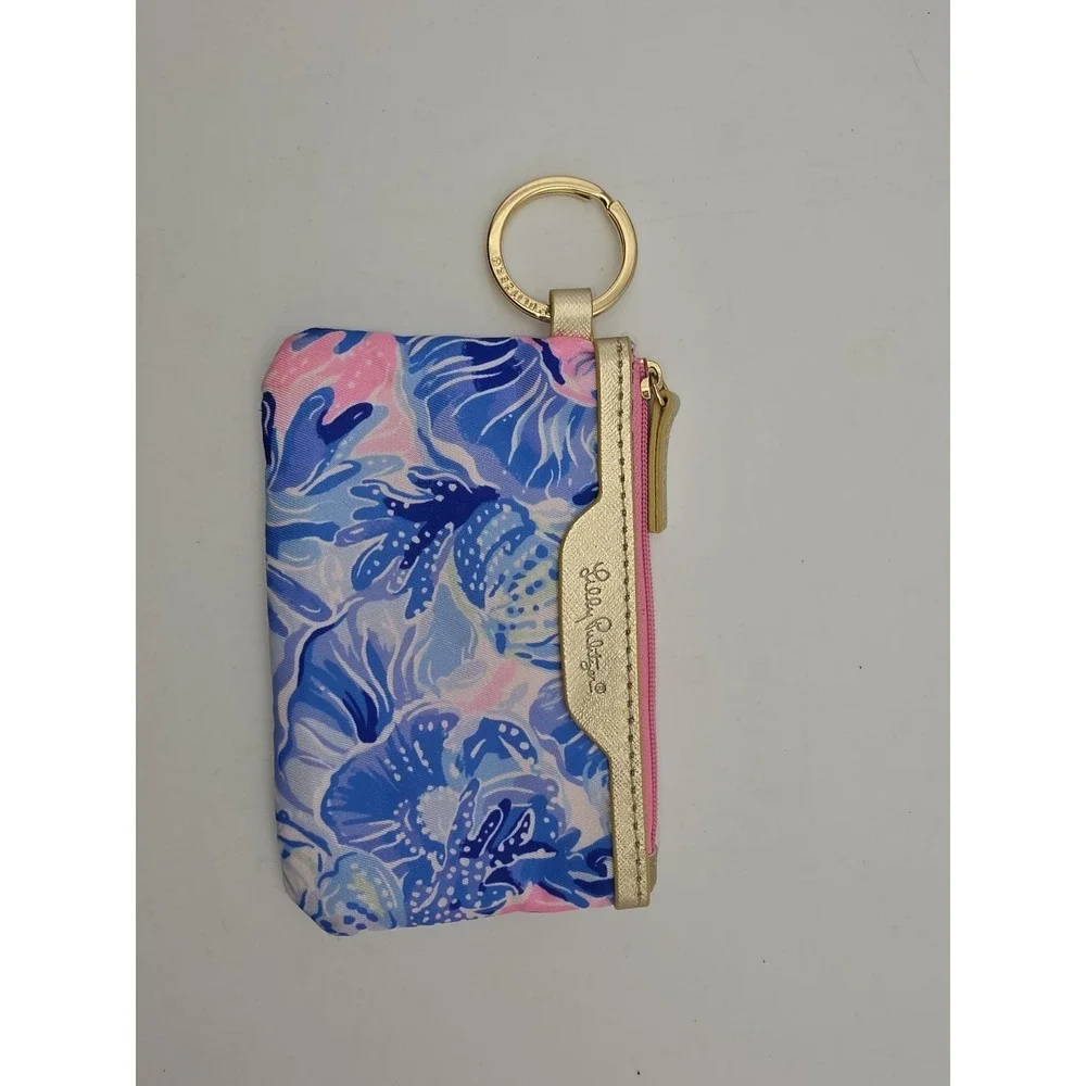 Lilly Pulitzer Wallet ID Case Shade Seekers Pink Blue Keychain Card Holder